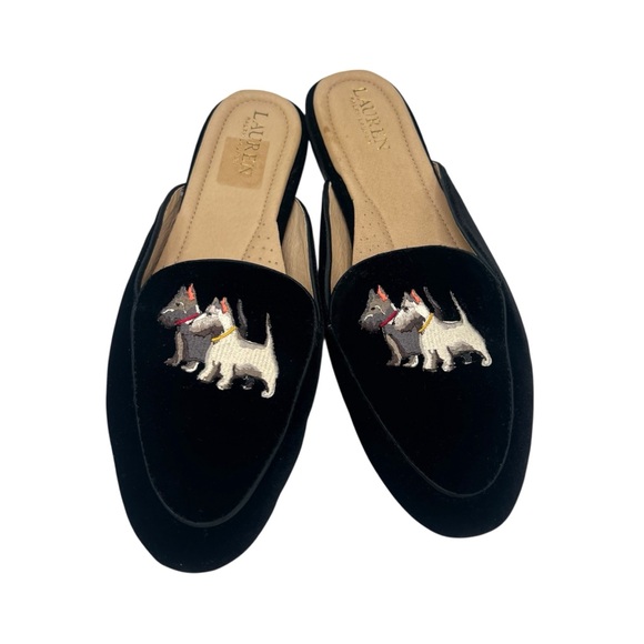 Ralph Lauren Shoes - Ralph Lauren Black Velvet Loafers Scottish Terrier Dog Embroidery 10 New Mules